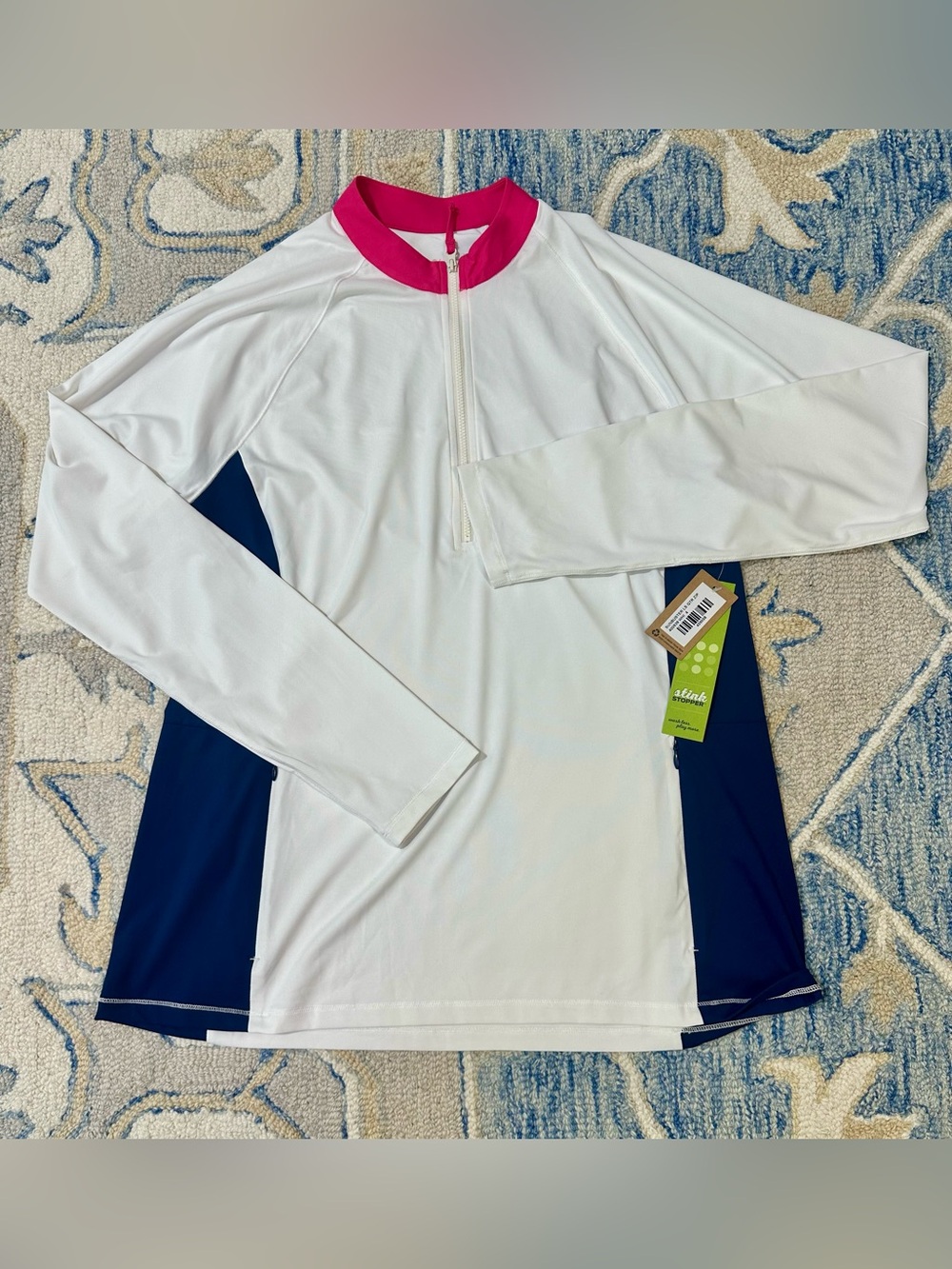 NWT Title Nine Sunbusters Long Sleeve Qtr Zip XL White W Activewear Stink Stop